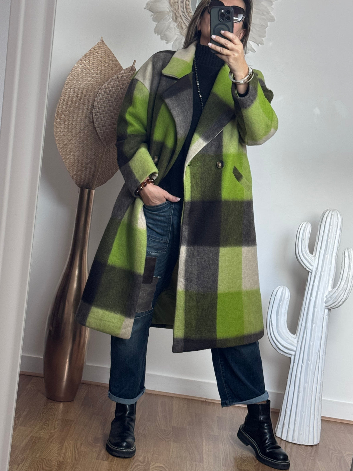 Manteau carreaux pistache