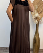 Robe longue plissée marron strass TU 42/50