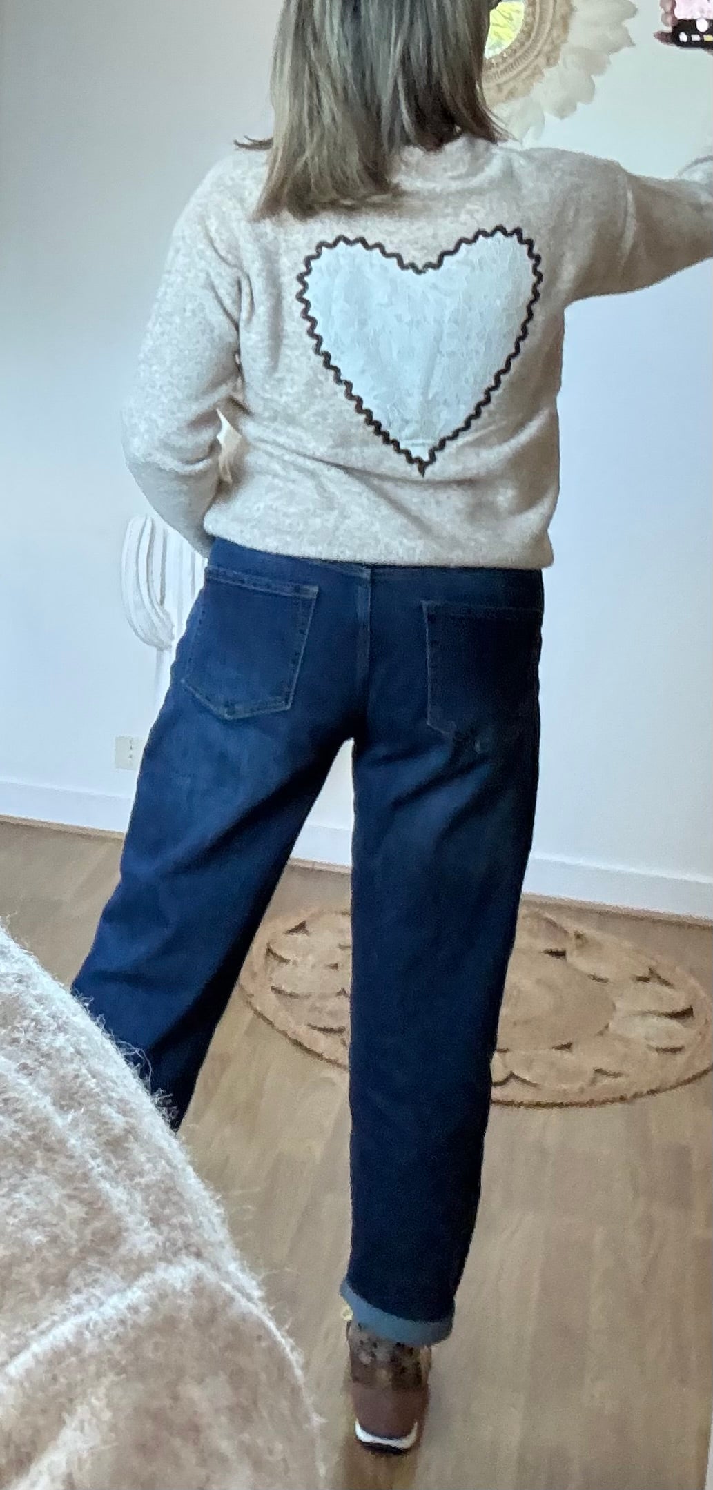 Pull coeur beige chiné