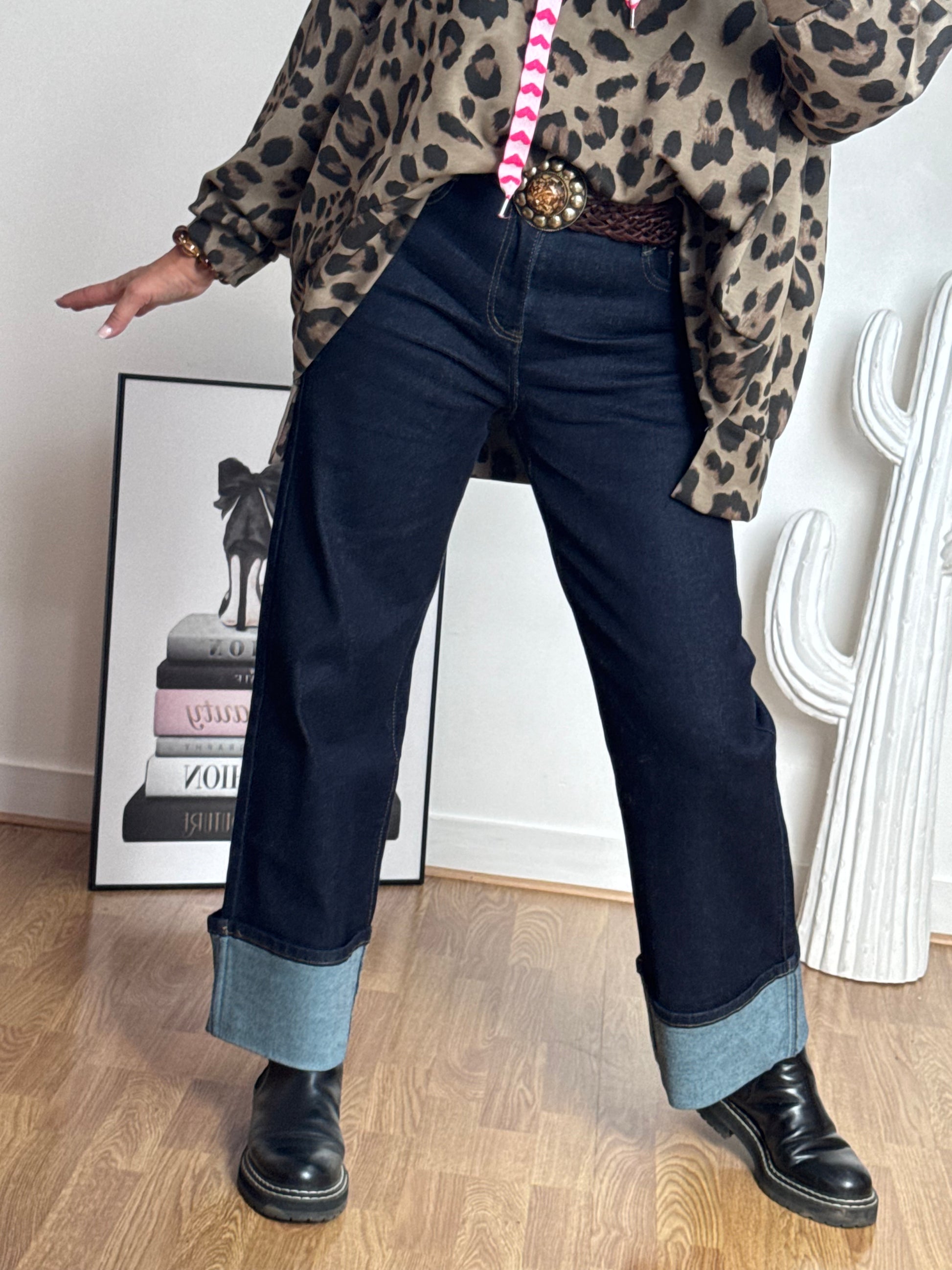 Jean revers wide leg bleu brut