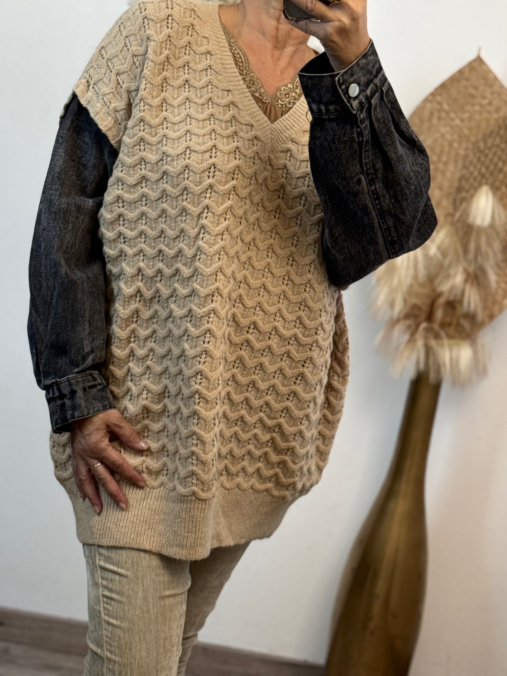 Pull beige manches jeans TU 44/50