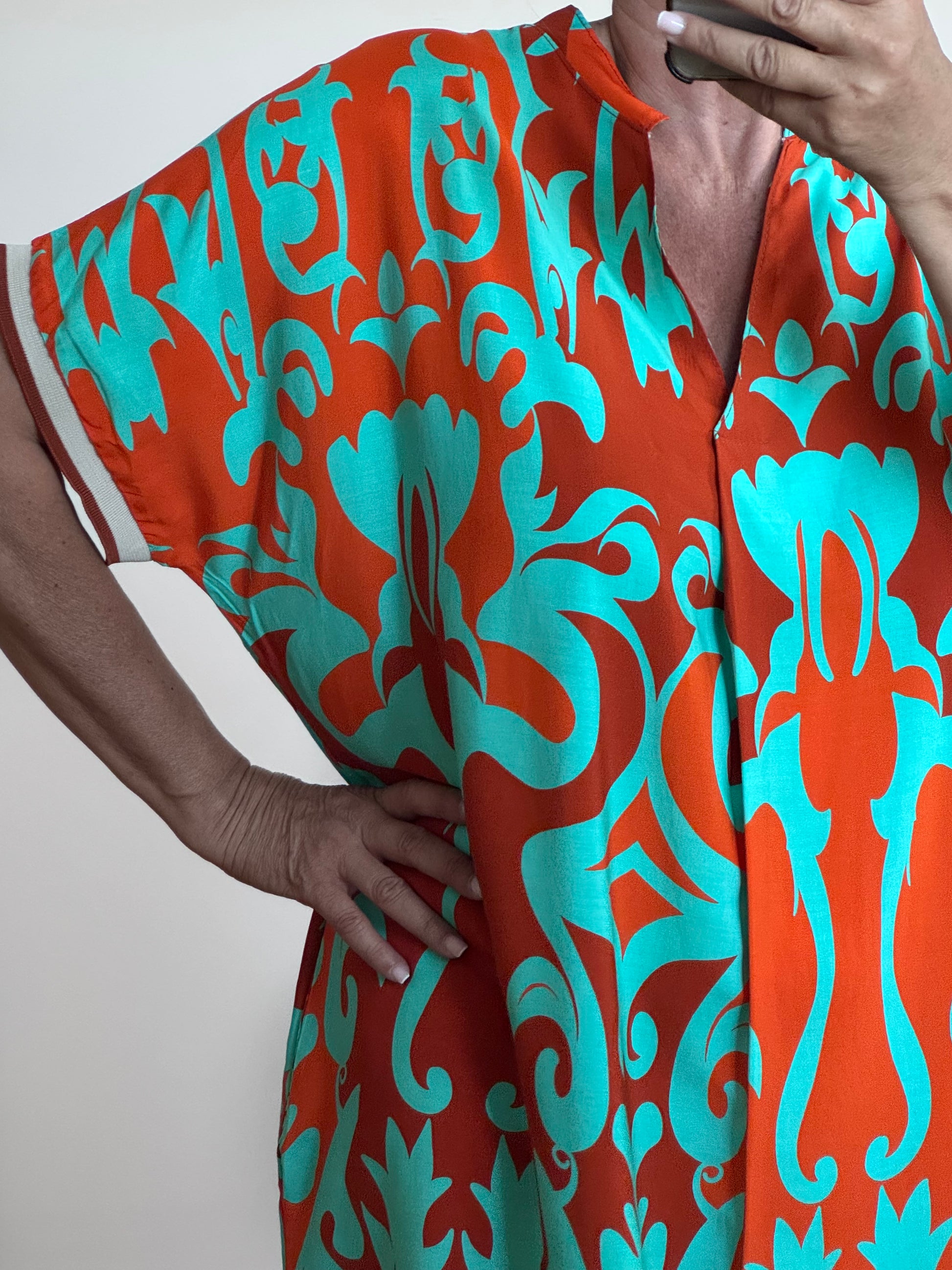 Robe arabesque turquoise et orange TU 40/48
