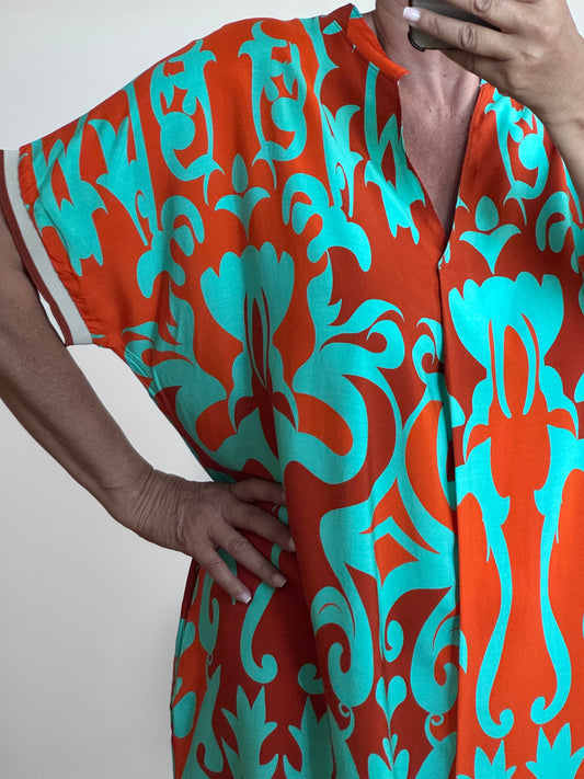 Robe arabesque turquoise et orange TU 40/48
