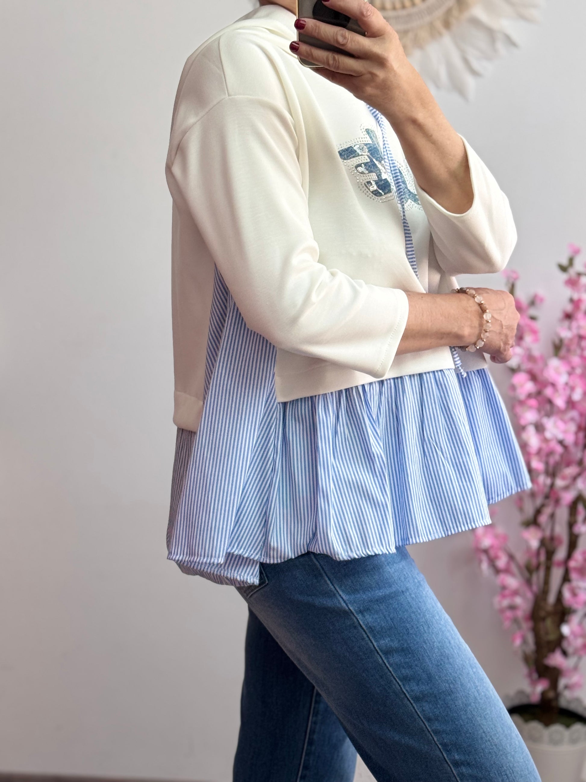 Sweat-shirt bi matière chemise bleu TU 36/44