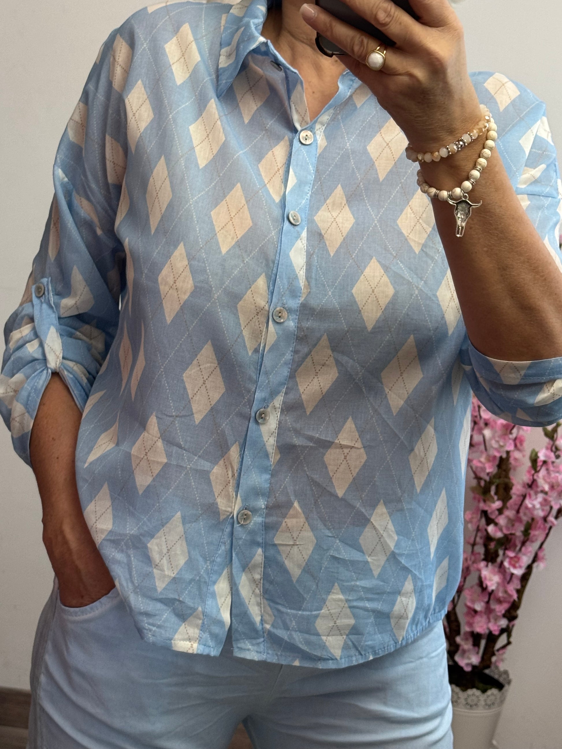 Chemise voile de coton jacquard bleu 36/42