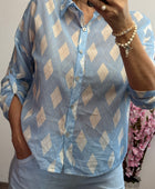 Chemise voile de coton jacquard bleu 36/42