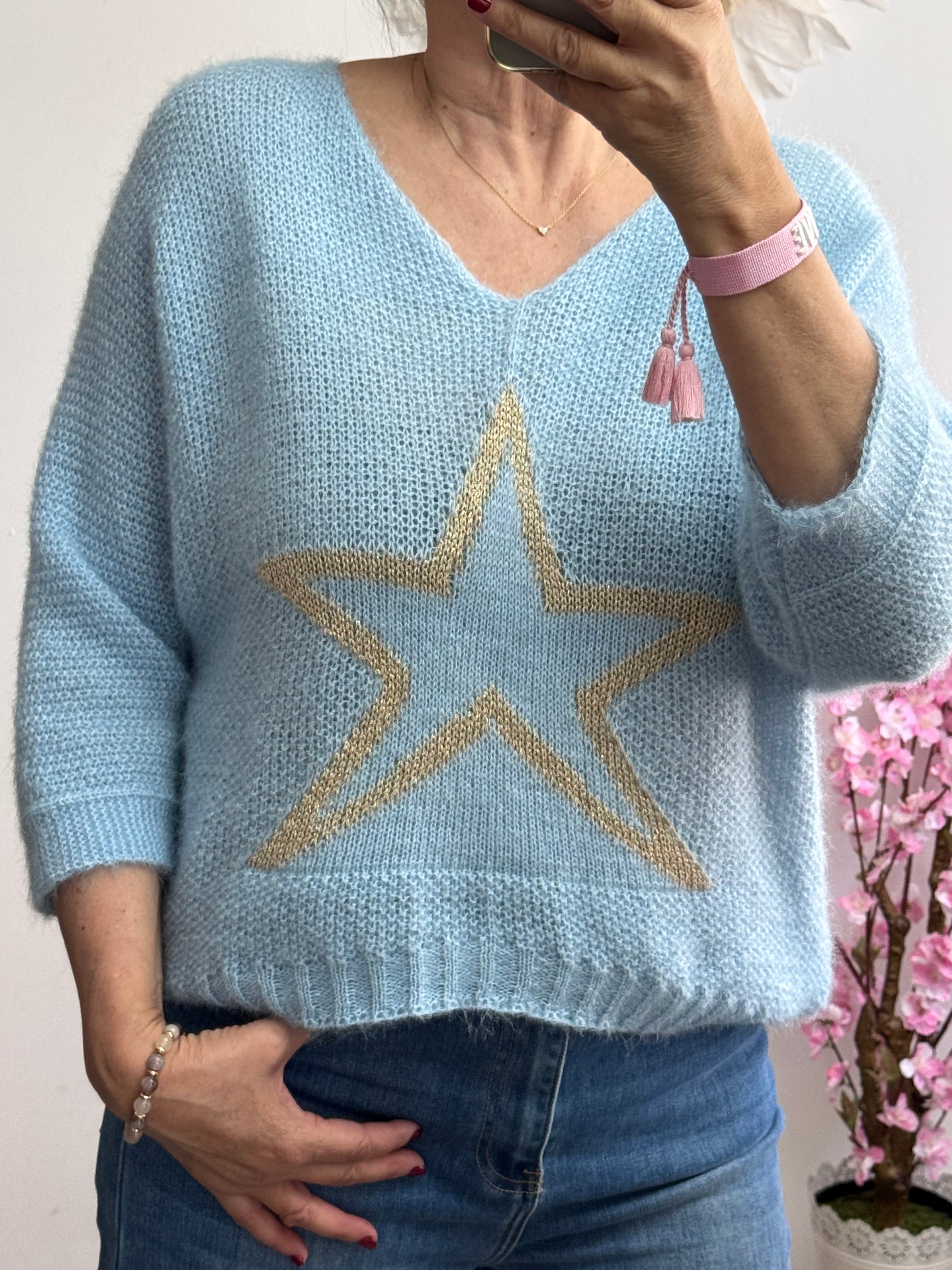 Pull maille bleu étoile