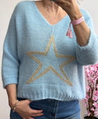 Pull maille bleu étoile