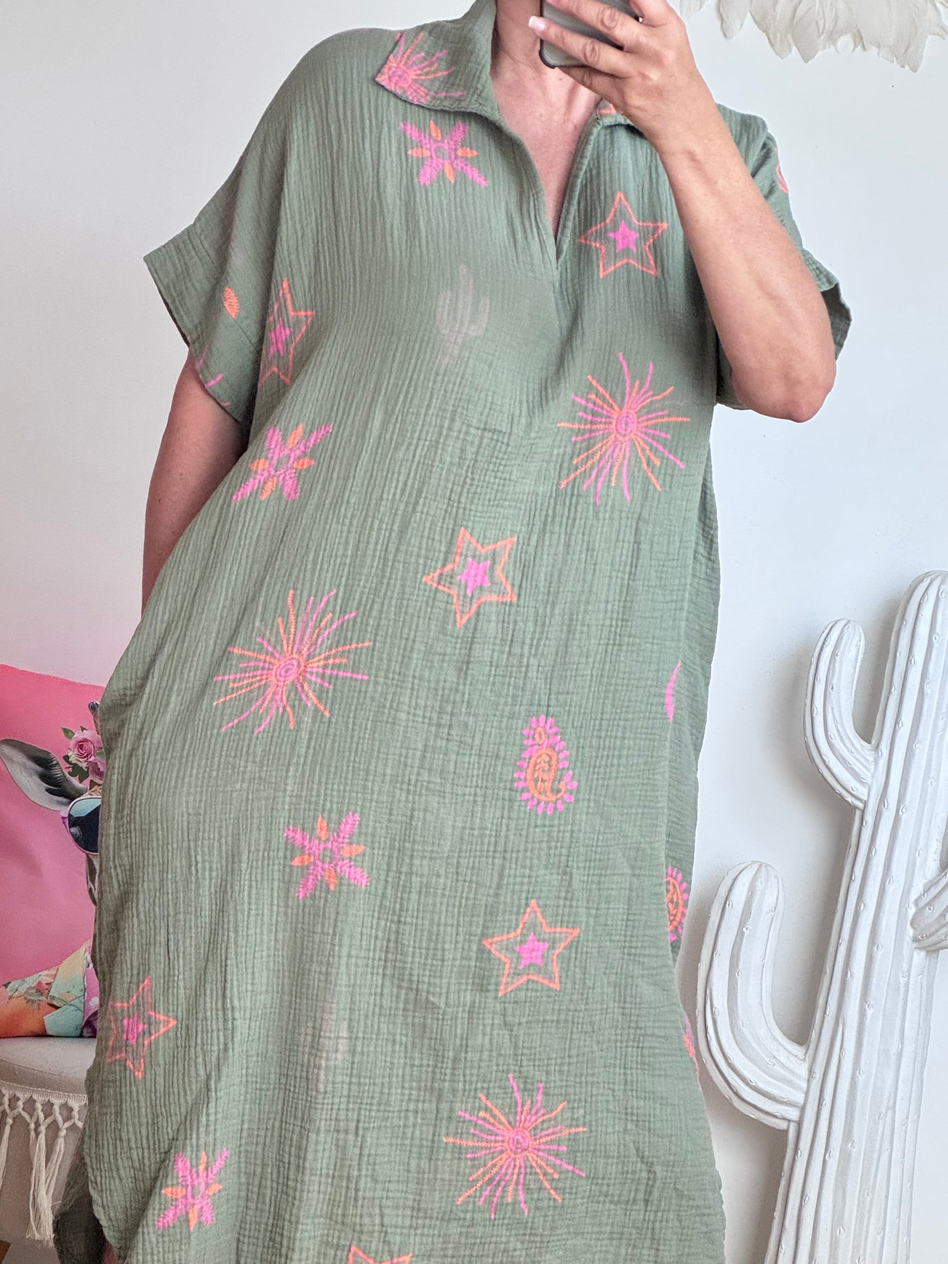 Robe gaze de coton kaki