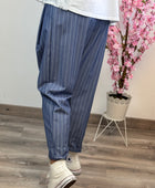 Pantalon saroual bleu rayé