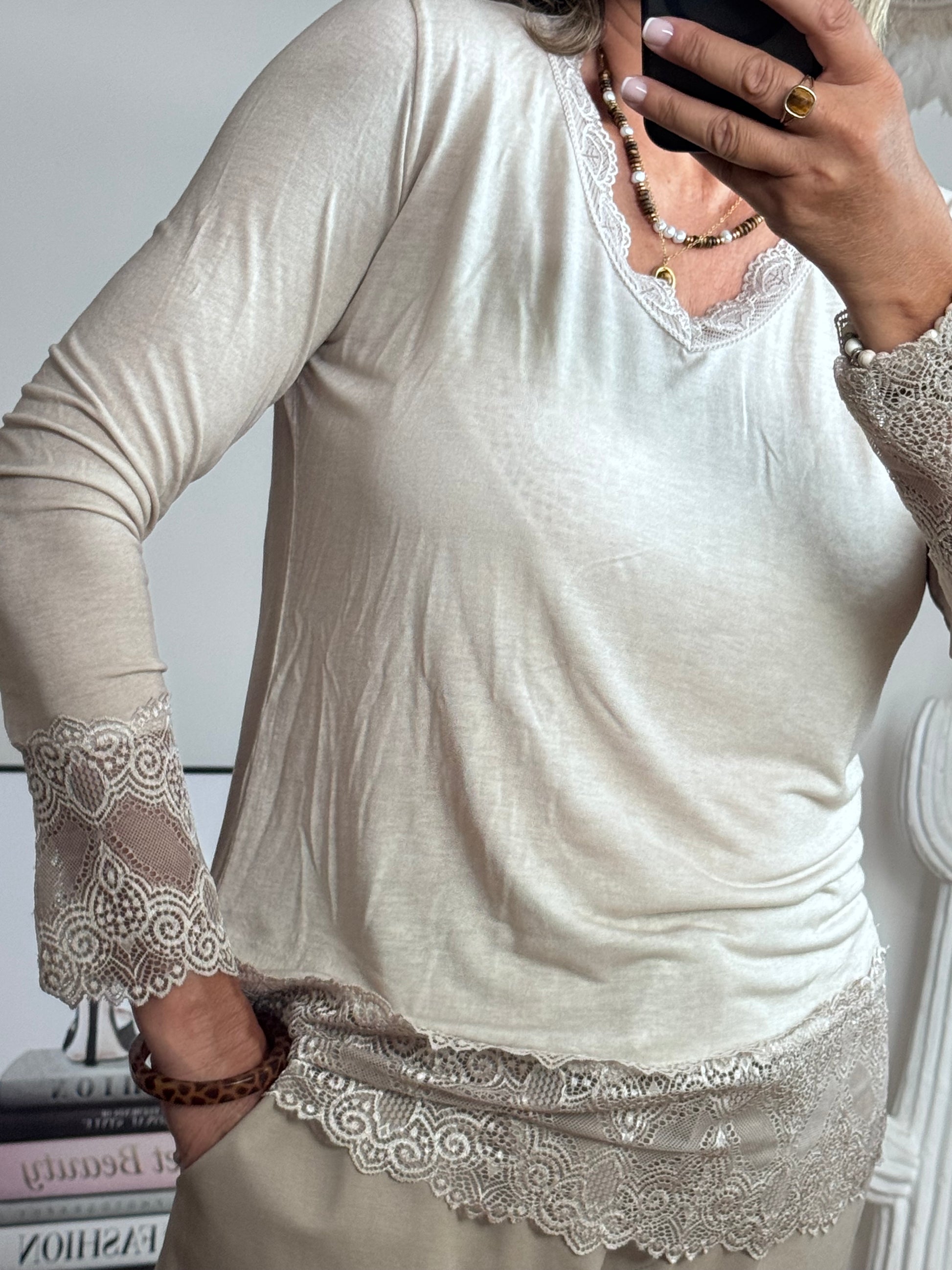 Top dentelle beige