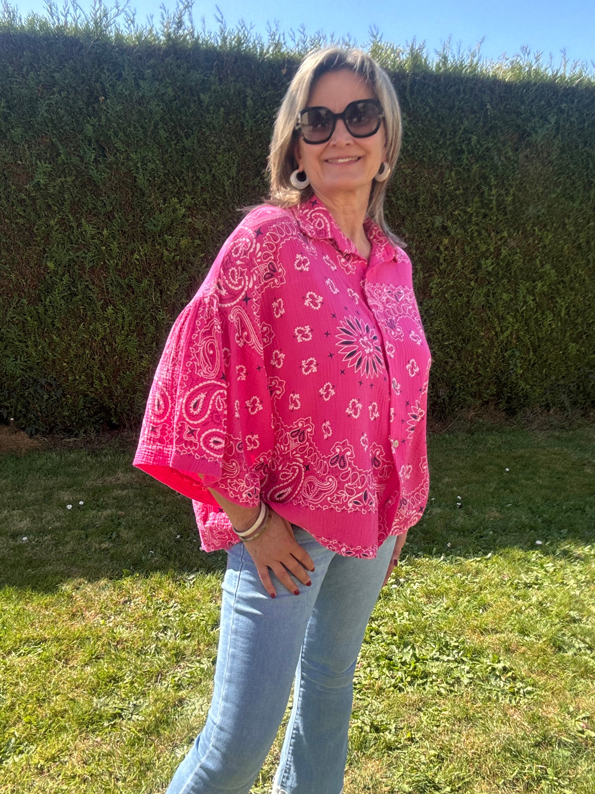 Chemise oversize bandana fuchsia