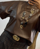 Haut similicuir marron