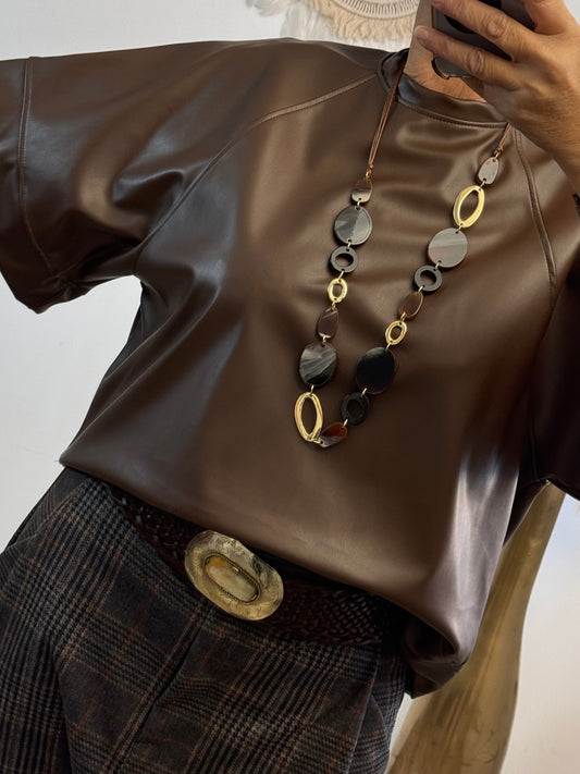 Haut similicuir marron