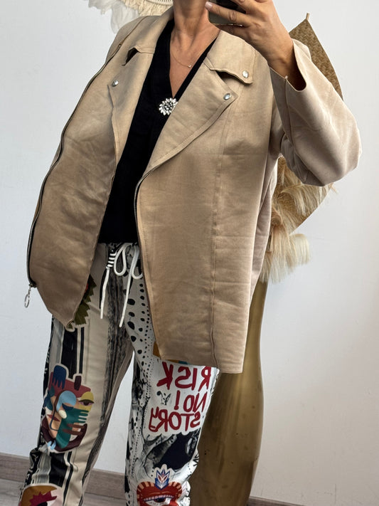 Blouson perfecto suédine beige TU 46/52