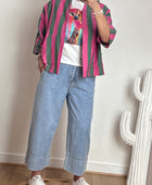 Veste kimono kaki et rose