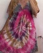 Robe voile de coton tie and dye rose et beige