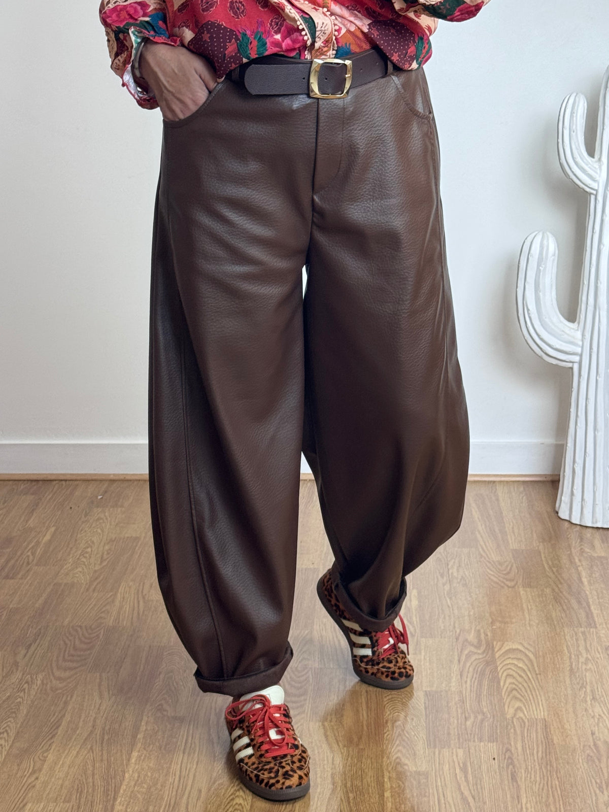 Pantalon barrel similicuir marron TU 38/46