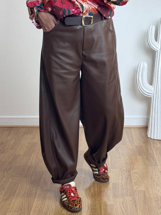 Pantalon barrel similicuir marron TU 38/46