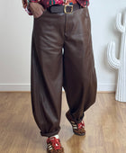 Pantalon barrel similicuir marron TU 38/46