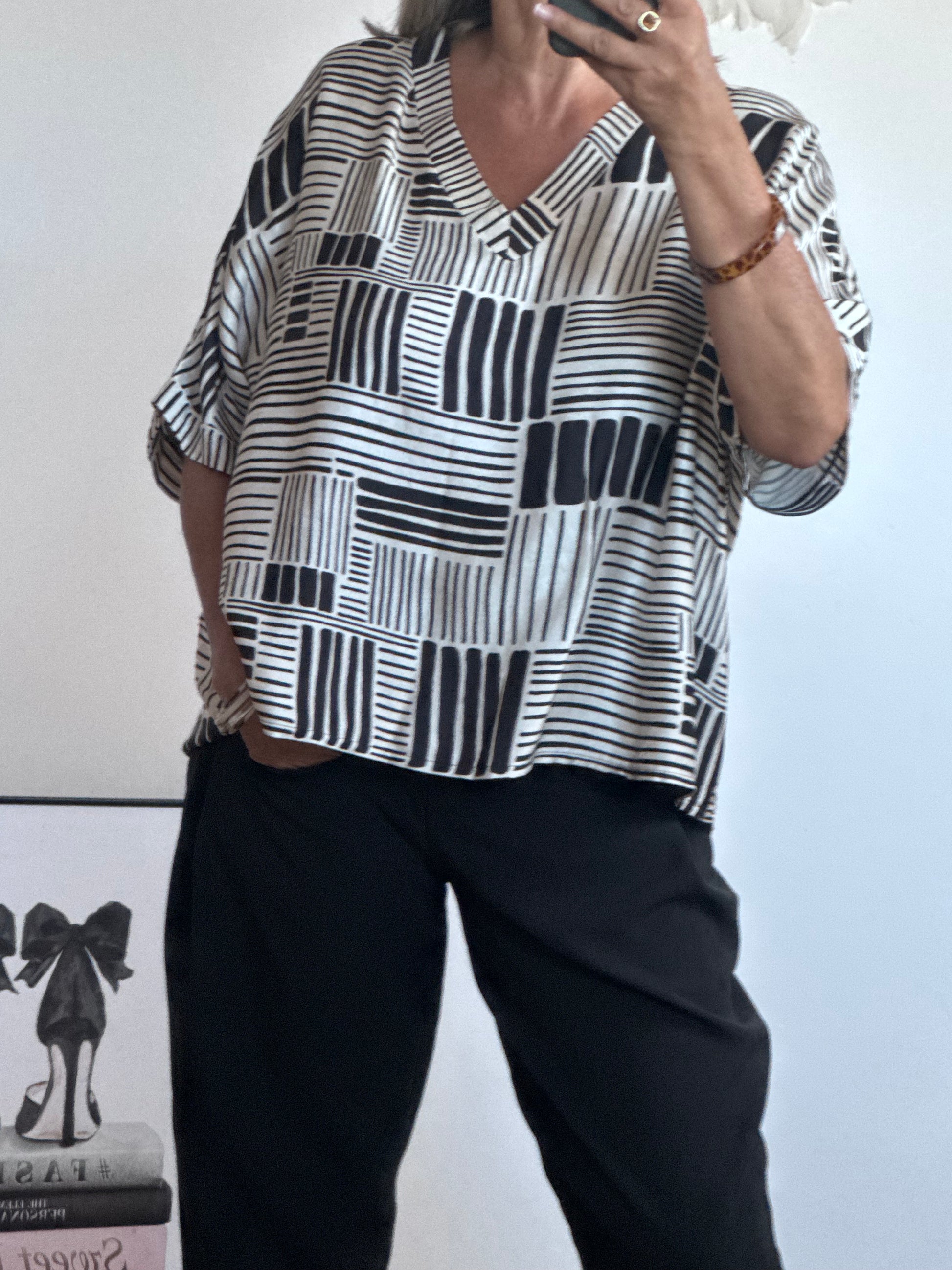 Blouse fluide imprimée noire TU 38/48