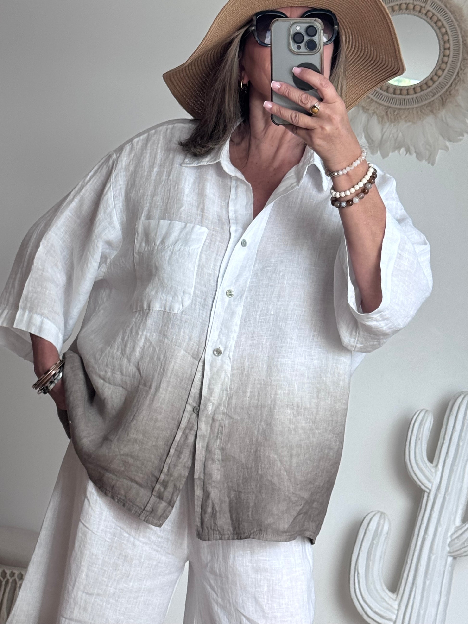 Chemise lin blanche/beige TU 38/48