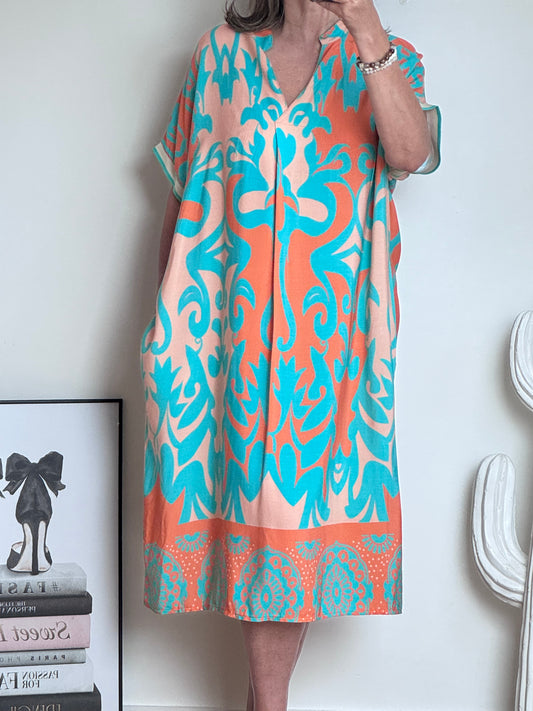Robe arabesque turquoise /orange TU 40/48
