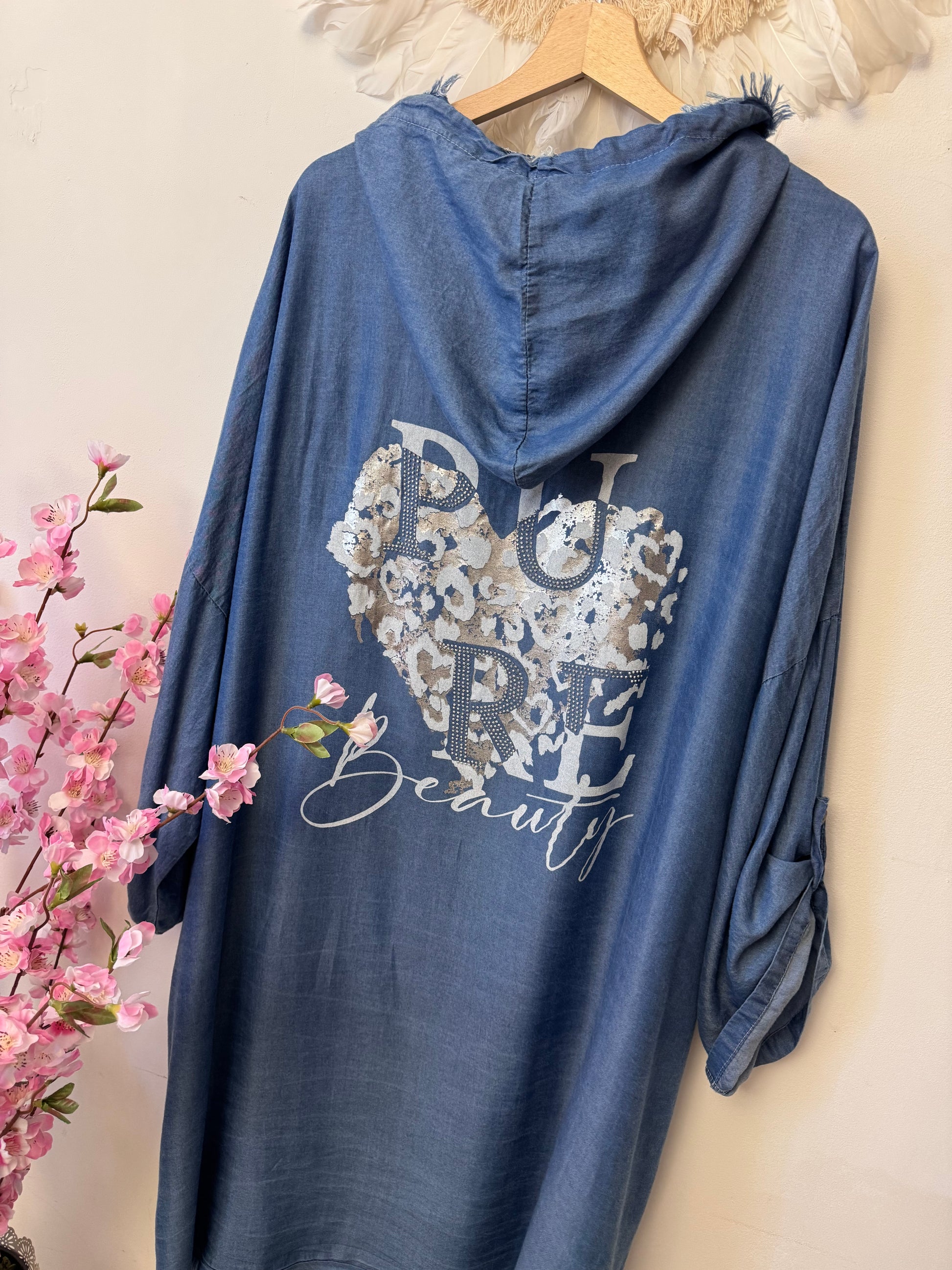 Veste longue casuel tencel bleue TU 44/50