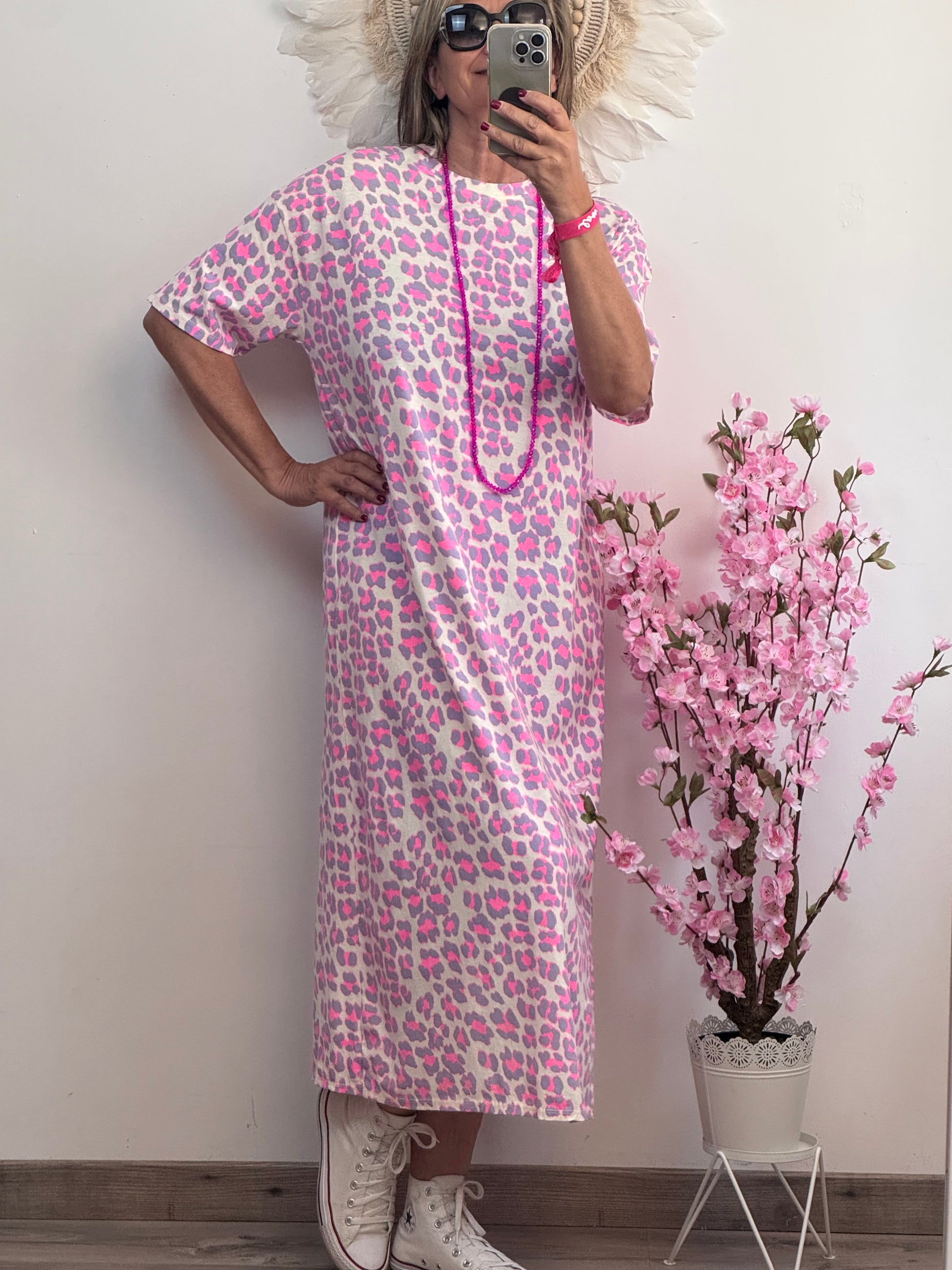 Robe teeshirt Léo rose fluo et Lila