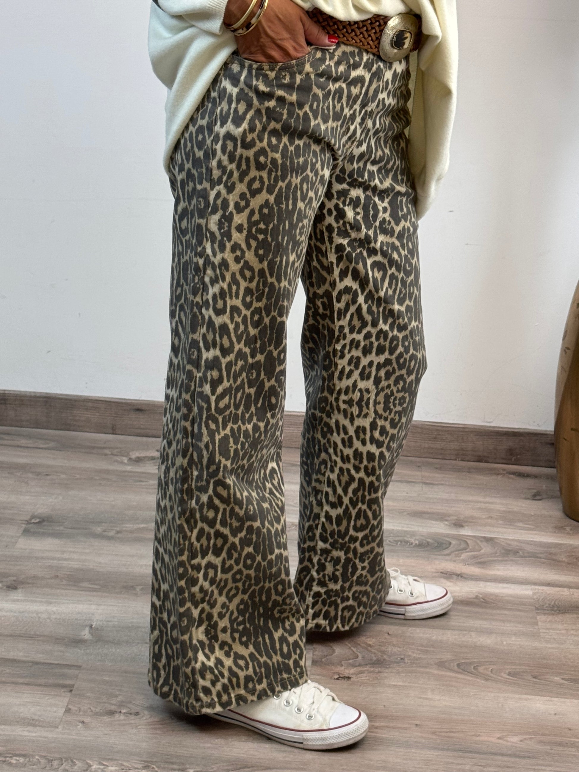 Jeans wide leg leopard