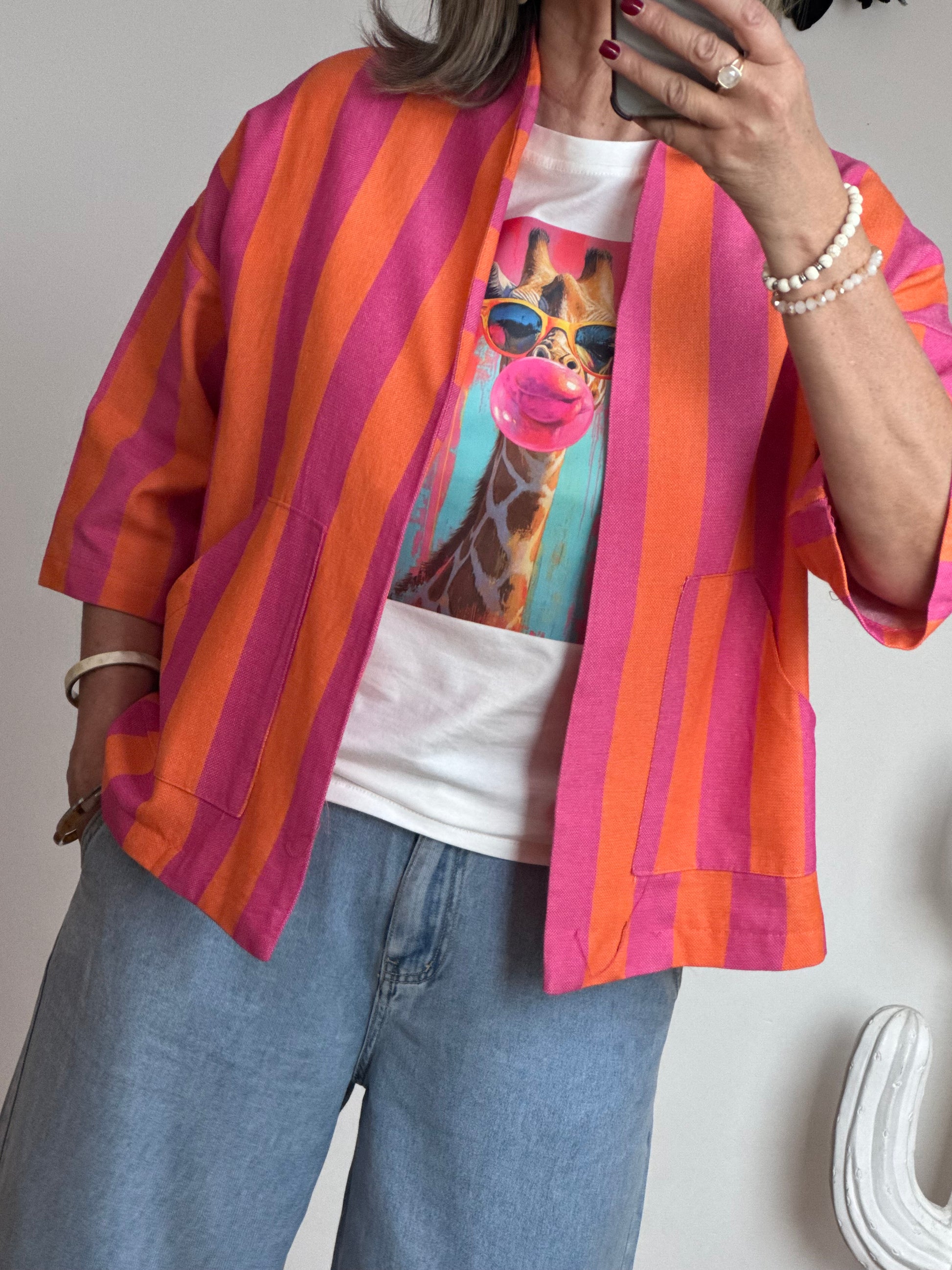 Veste kimono orange et rose