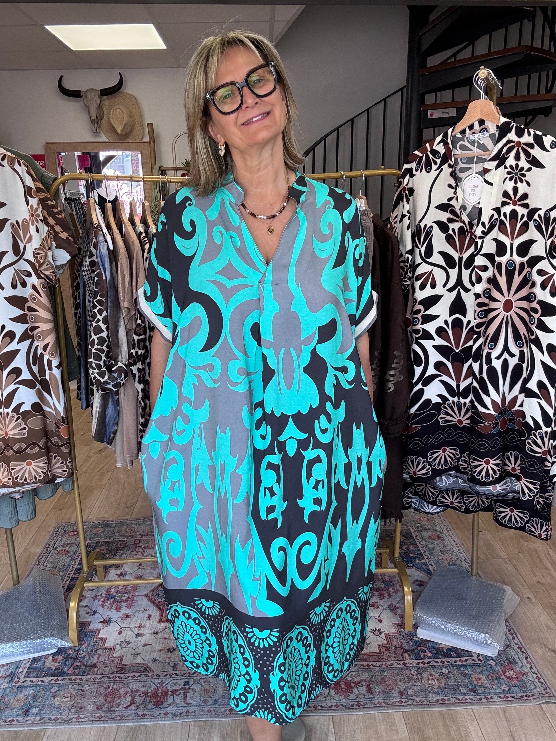 Robe arabesque noir turquoise TU 40/48