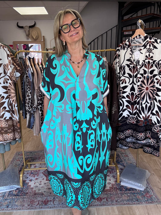 Robe arabesque noir turquoise TU 40/48