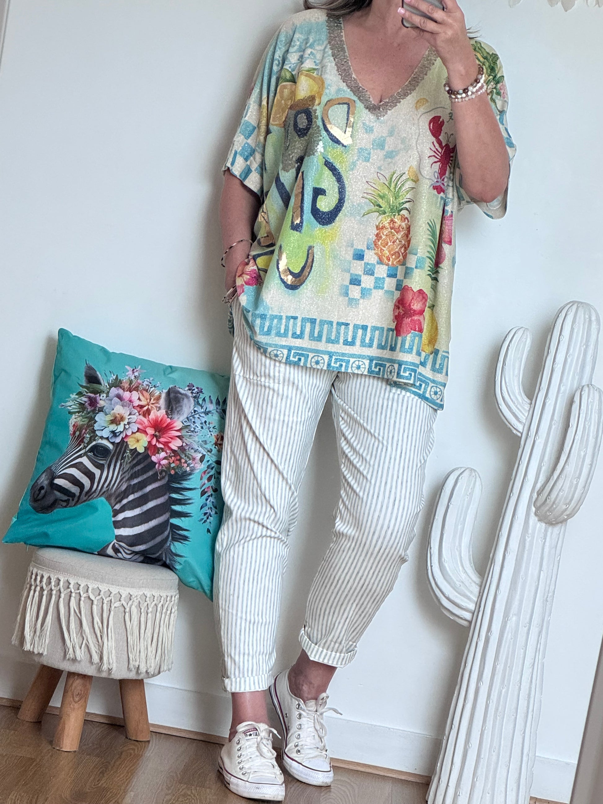 Pantalon confort rayures kaki