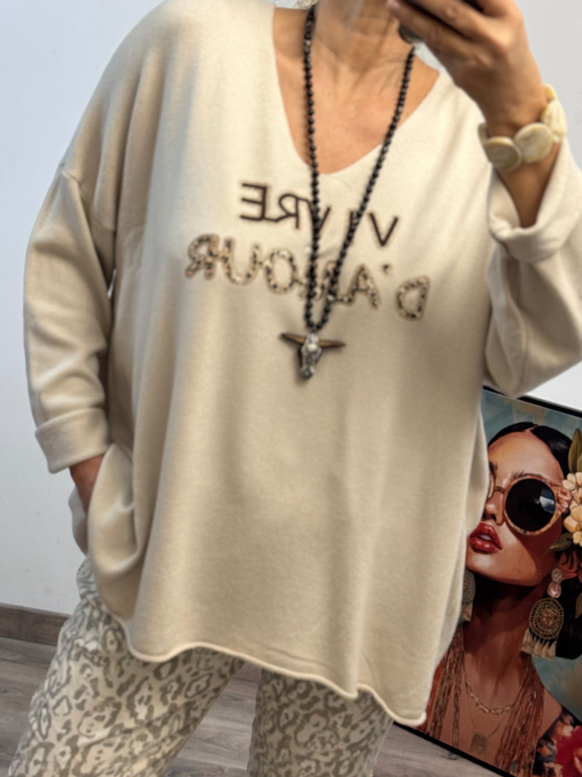Pull beige vivre d’amour TU 40/50