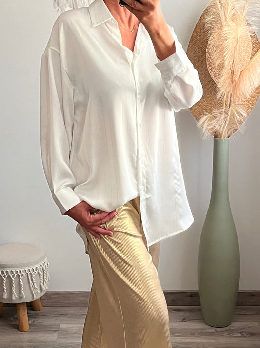 Chemise oversize longue blanche liseret brillant ✨
