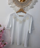 Teeshirt blanc broderie fleurs