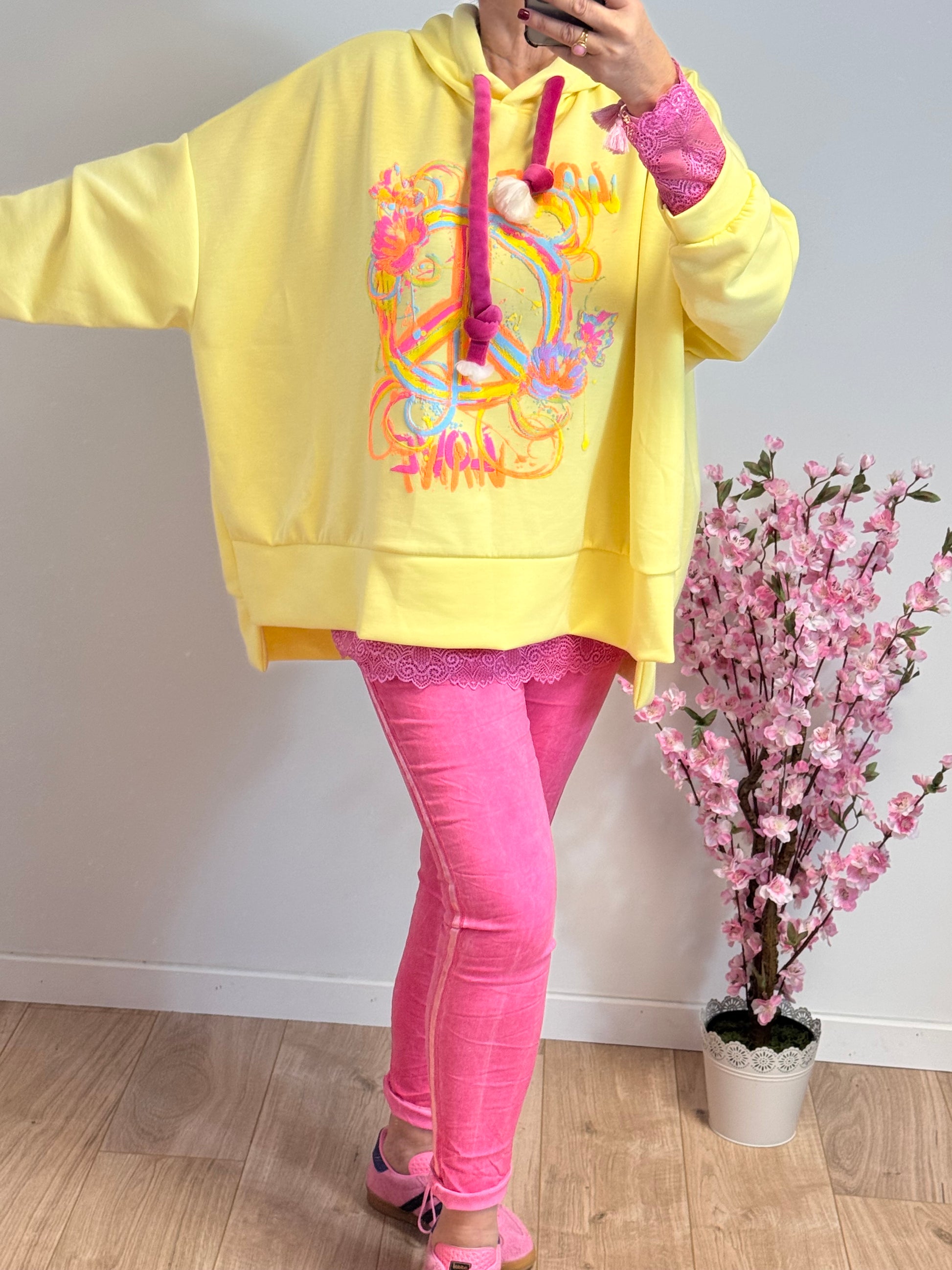 Sweat-shirt peace and love jaune TU 38/48