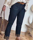 Jean flare bleu brute brodé