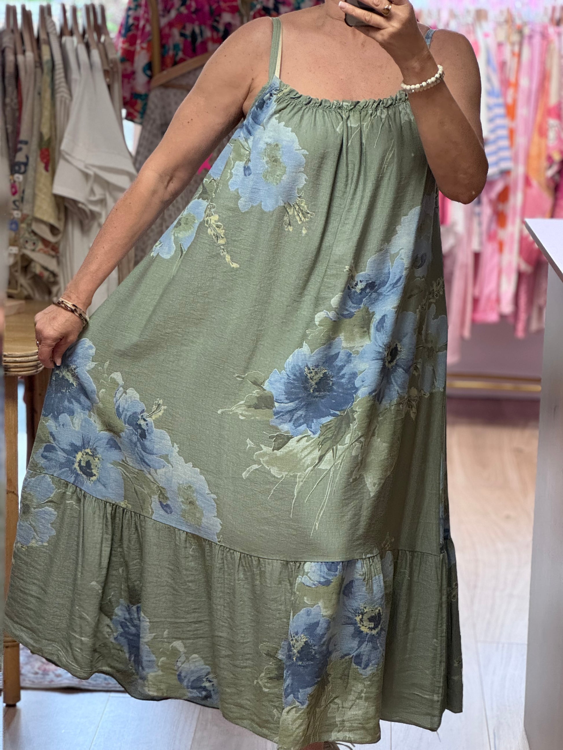 Robe fleurie kaki