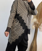 Pull asymétrique pieds de poule dentelle