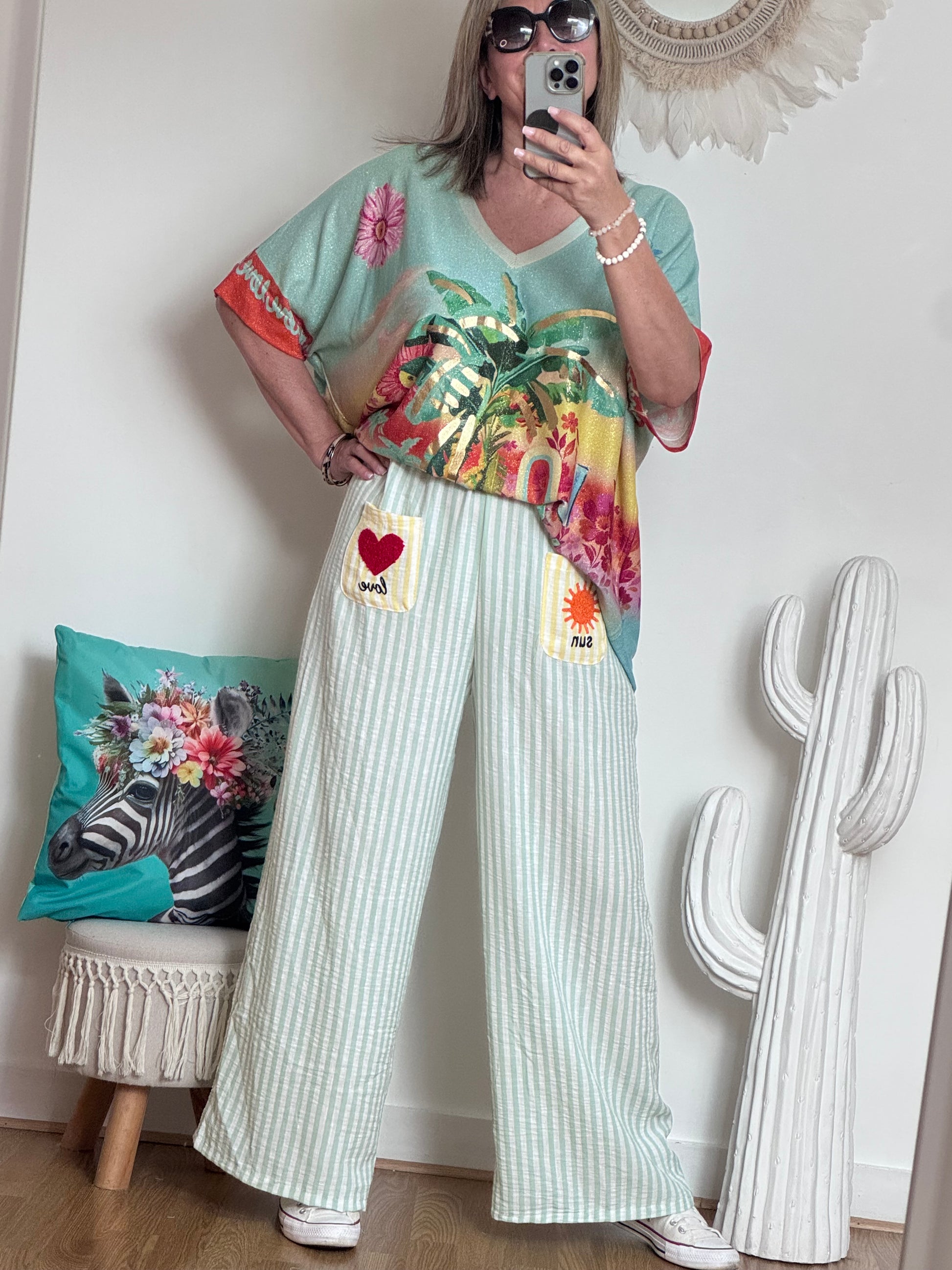 Pantalon rayures verts