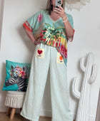 Pantalon rayures verts