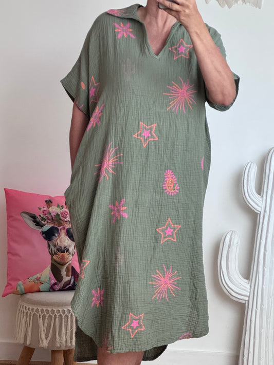 Robe gaze de coton kaki