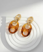 Boucles d’oreilles pendantes écaille ambre et maillon doré chic en acier inoxydable