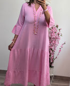 Robe longue gaz de coton rose bonbon