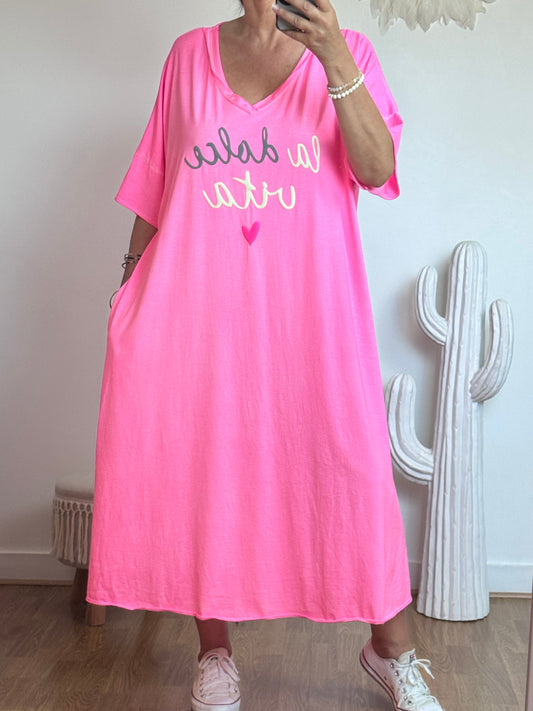 Robe teeshirt rose fluo jolie forme