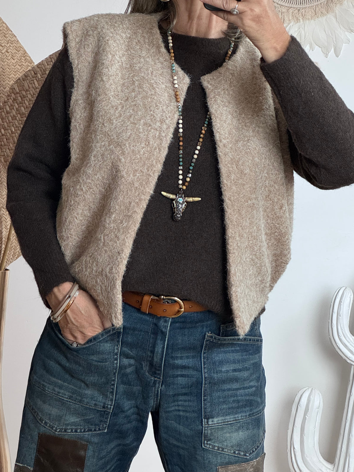 Veste sans manches beige