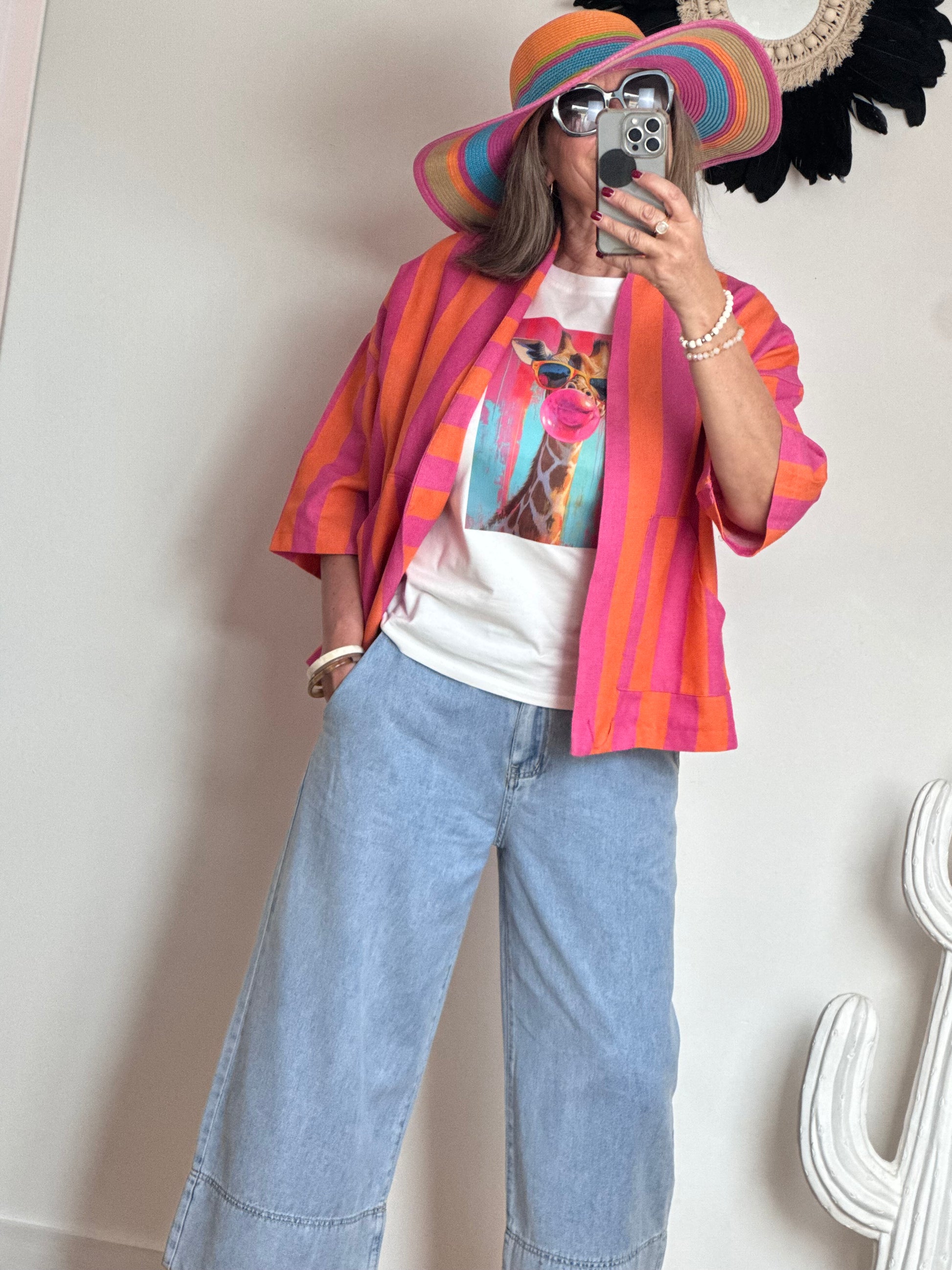 Veste kimono orange et rose