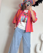 Veste kimono orange et rose